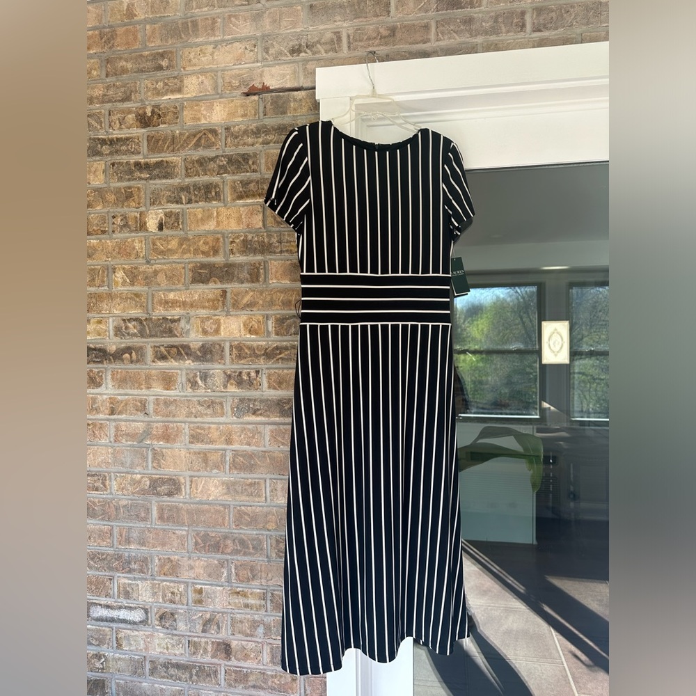 Ralph Lauren Kristie Strip MIDI Dress Short Sleeve, Size 6